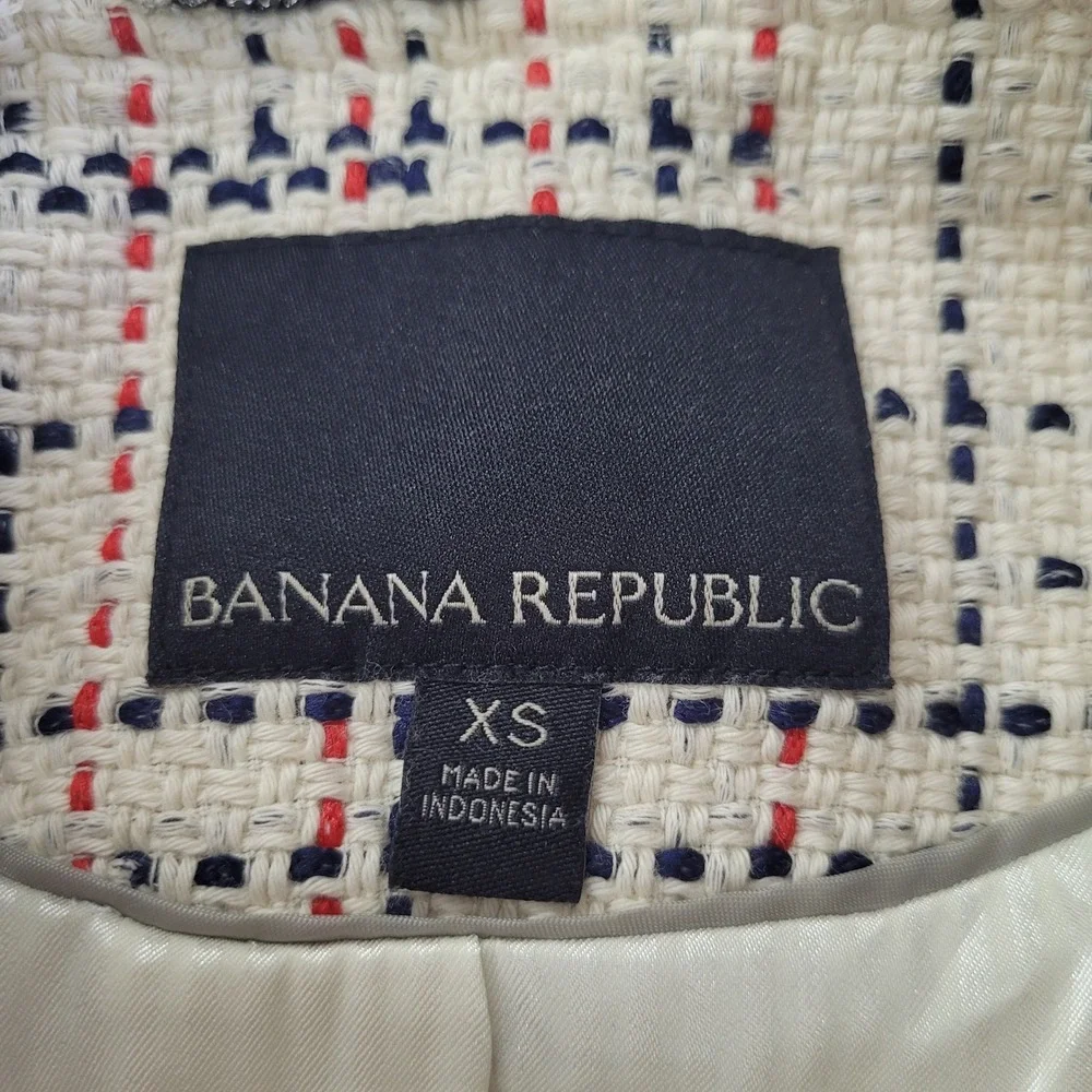 Banana Republic Womens Tweed Jacket Three Quarter Sleeve White Red‎ Black XS
